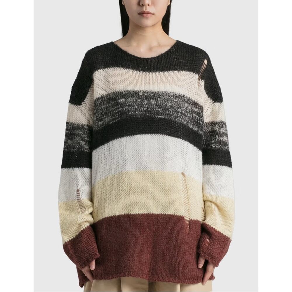 TheOpen Product Colorblock Striped Distressed Wool Blend Sweater Size Medium
